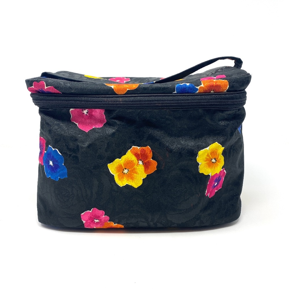 Christian Dior Silk Cosmetic Travel Bag Black Floral Large Zip Around